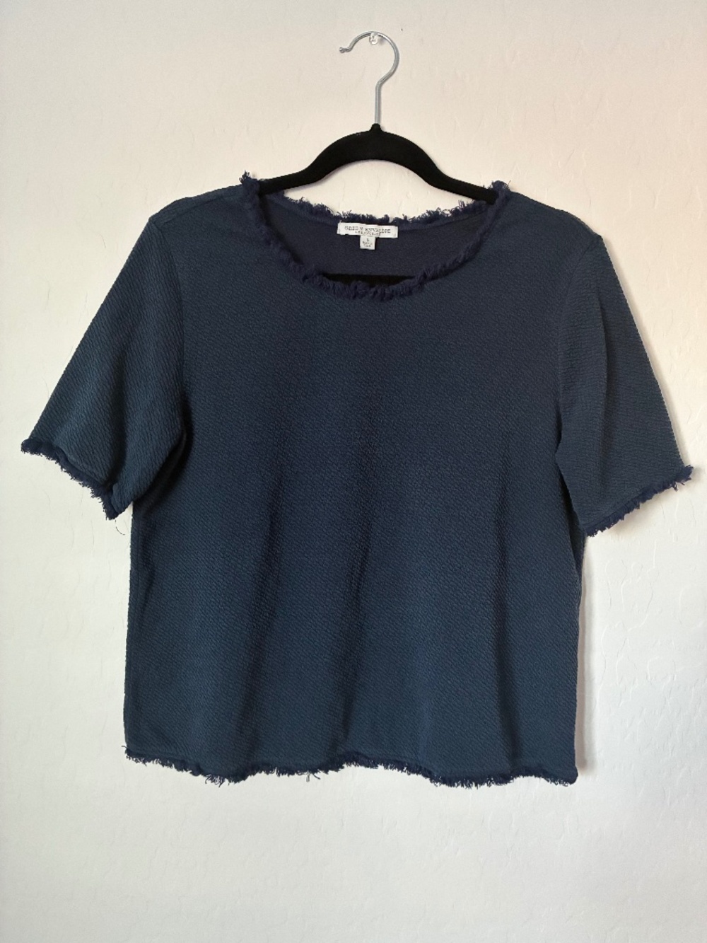 05 Green Envelope Navy Tencel Raw Edge Textured Top Size L Made USA